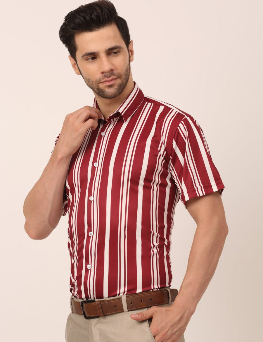 Indian Needle Men's Lycra Striped Half Sleeve Formal Shirts - SF_812Maroon_S