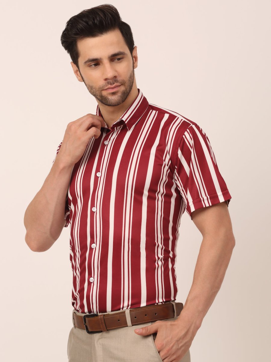 Indian Needle Men's Lycra Striped Half Sleeve Formal Shirts - SF_812Maroon_S