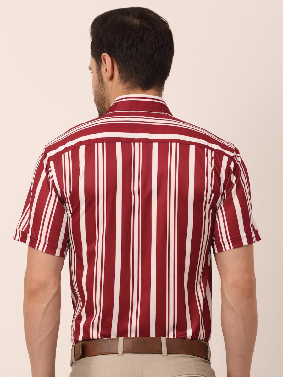 Indian Needle Men's Lycra Striped Half Sleeve Formal Shirts - SF_812Maroon_S