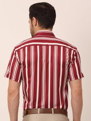 Indian Needle Men's Lycra Striped Half Sleeve Formal Shirts - SF_812Maroon_S