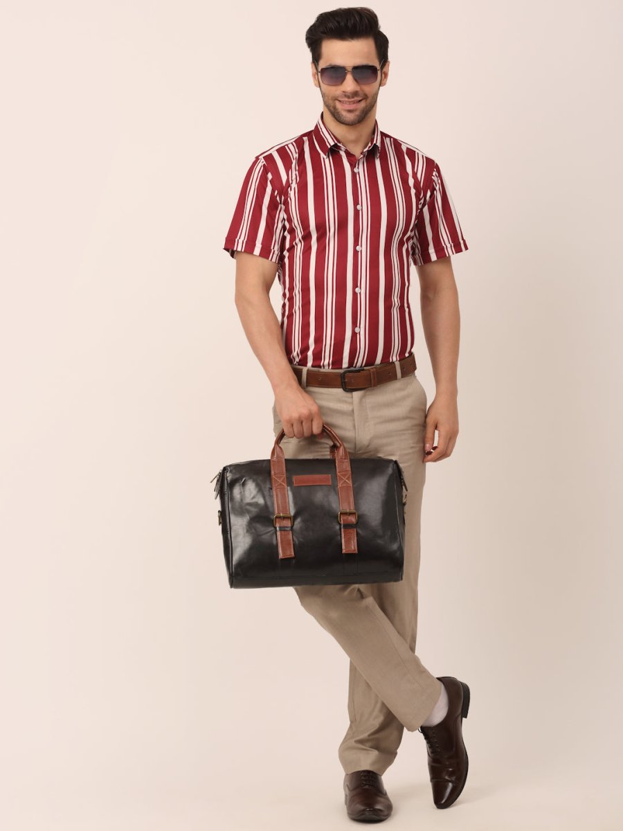 Indian Needle Men's Lycra Striped Half Sleeve Formal Shirts - SF_812Maroon_S