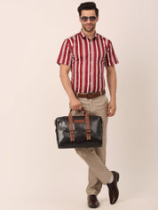 Indian Needle Men's Lycra Striped Half Sleeve Formal Shirts - SF_812Maroon_S