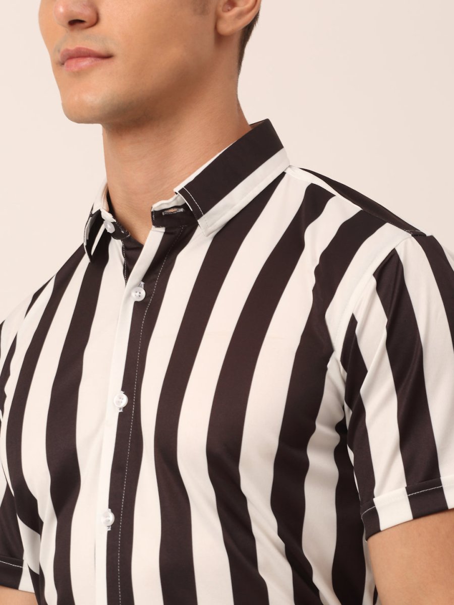 Indian Needle Men's Lycra Striped Half Sleeve Formal Shirts - SF_812White_S