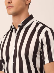 Indian Needle Men's Lycra Striped Half Sleeve Formal Shirts - SF_812White_S