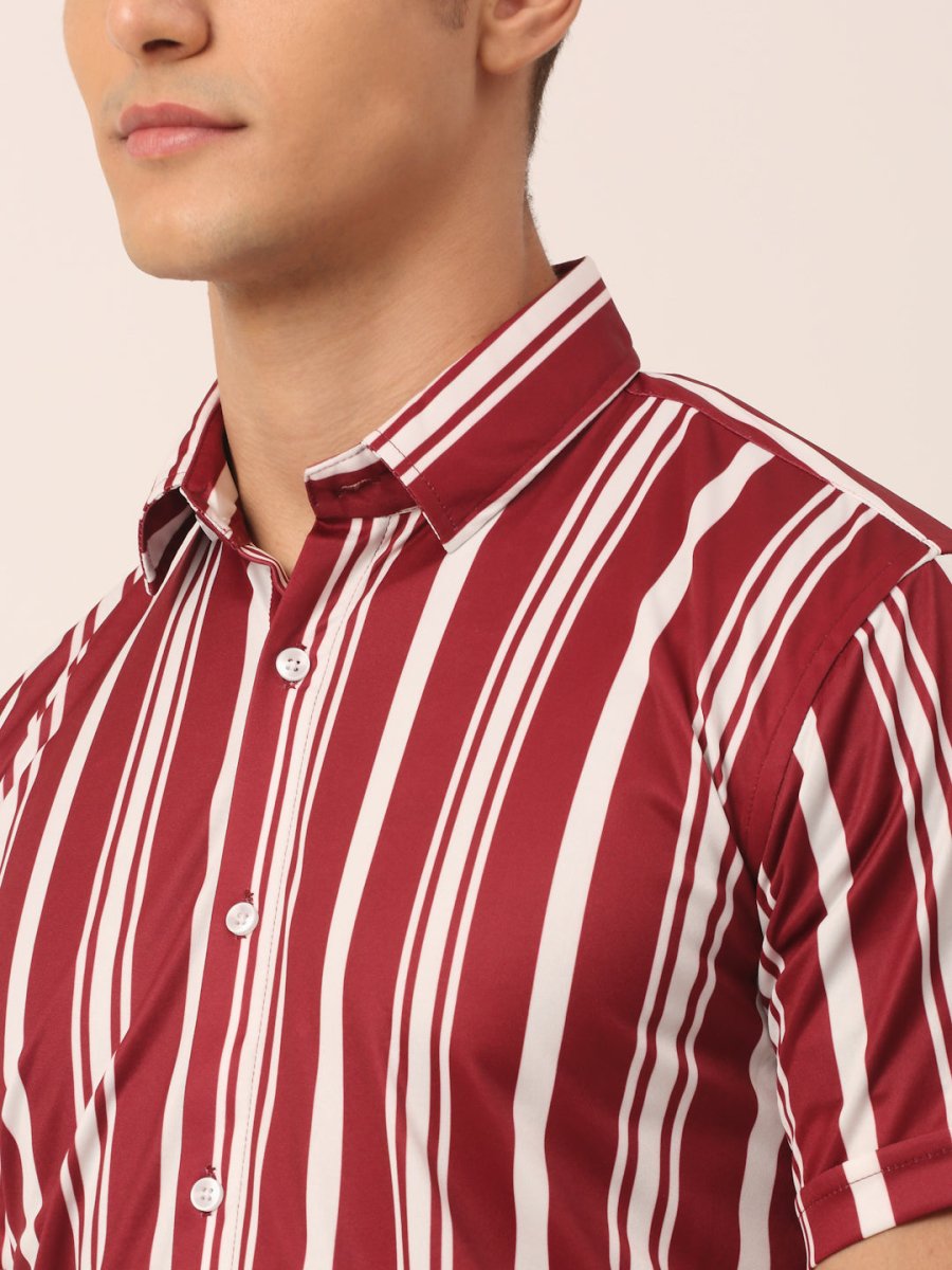 Indian Needle Men's Lycra Striped Half Sleeve Formal Shirts - SF_812Maroon_S