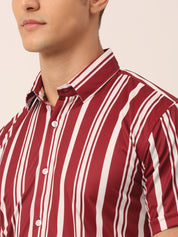 Indian Needle Men's Lycra Striped Half Sleeve Formal Shirts - SF_812Maroon_S
