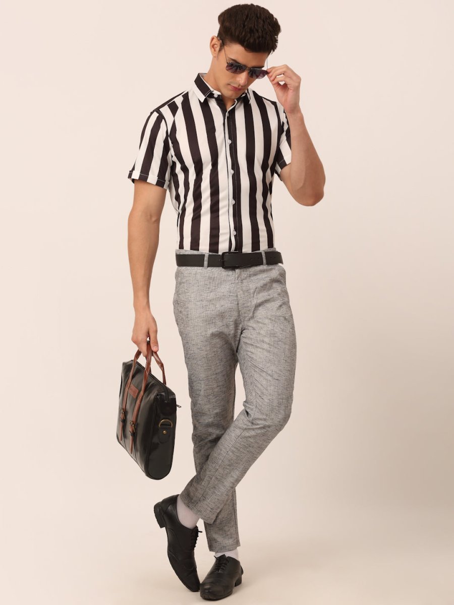 Indian Needle Men's Lycra Striped Half Sleeve Formal Shirts - SF_812White_S