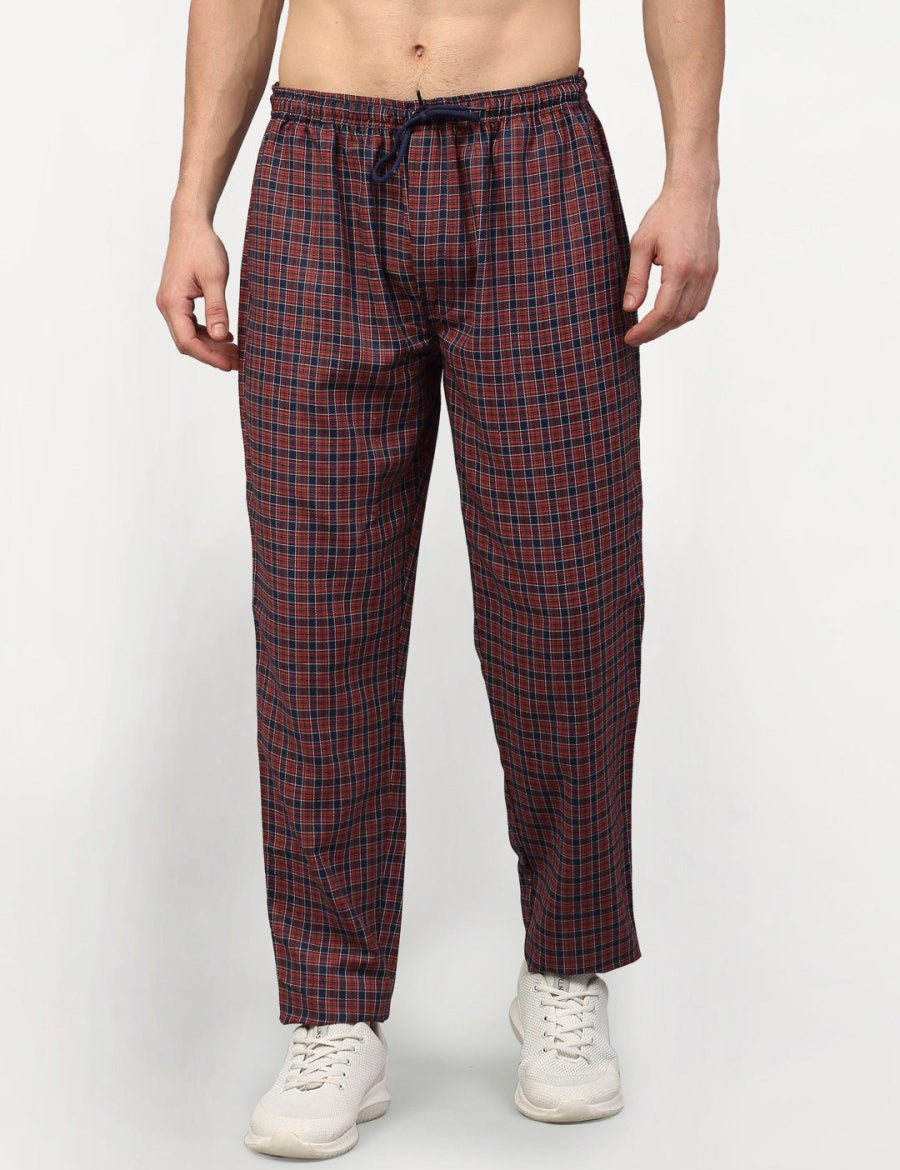 Indian Needle Men's Maroon Cotton Checked Track Pants - JOG_017Maroon_28