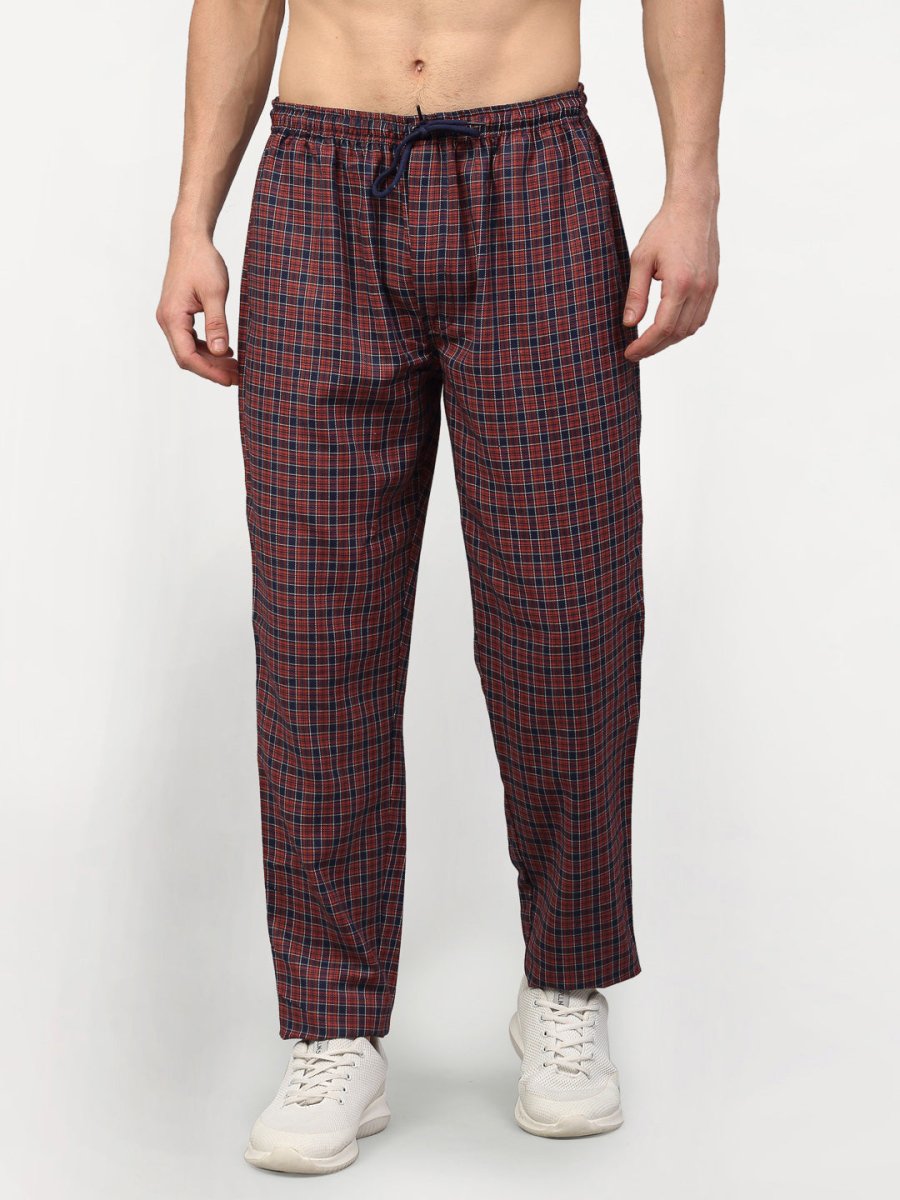 Indian Needle Men's Maroon Cotton Checked Track Pants - JOG_017Maroon_28