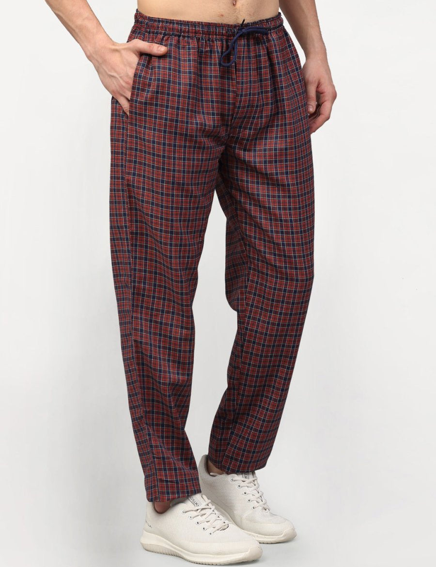 Indian Needle Men's Maroon Cotton Checked Track Pants - JOG_017Maroon_28