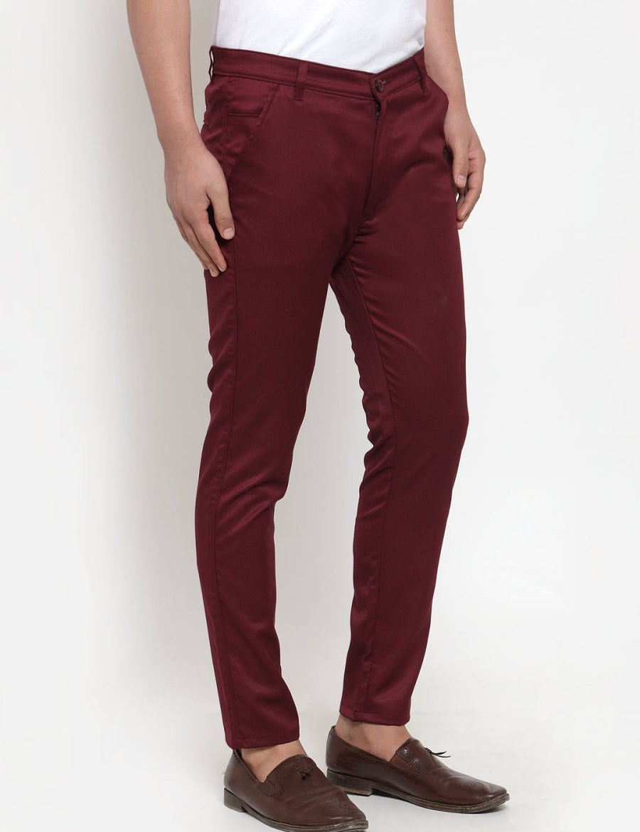 Indian Needle Men's Maroon Solid Formal Trousers - FGP_253Maroon_30
