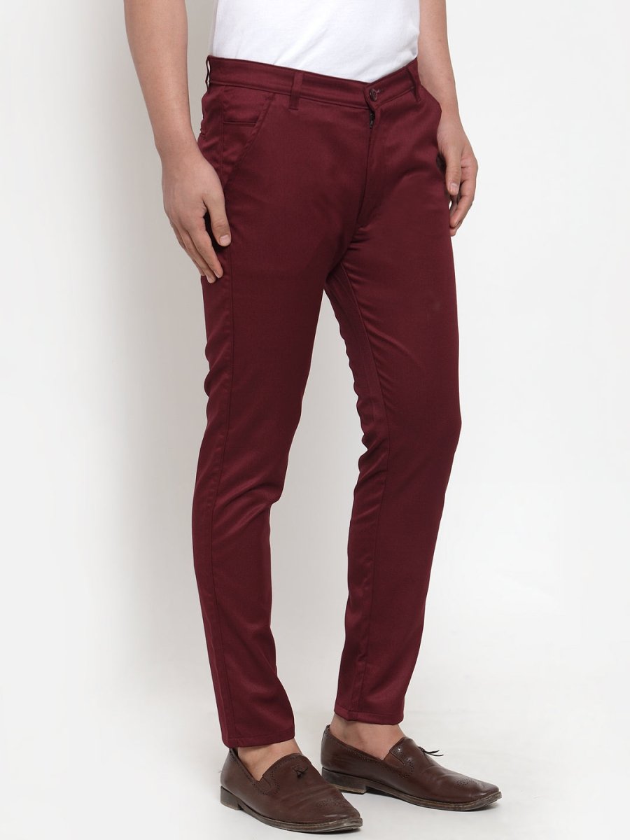 Indian Needle Men's Maroon Solid Formal Trousers - FGP_253Maroon_30