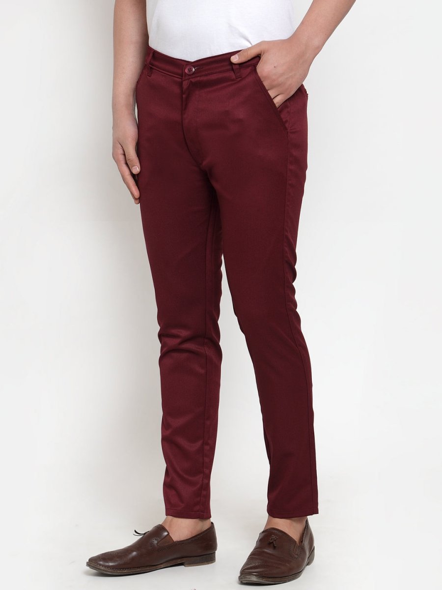 Indian Needle Men's Maroon Solid Formal Trousers - FGP_253Maroon_30