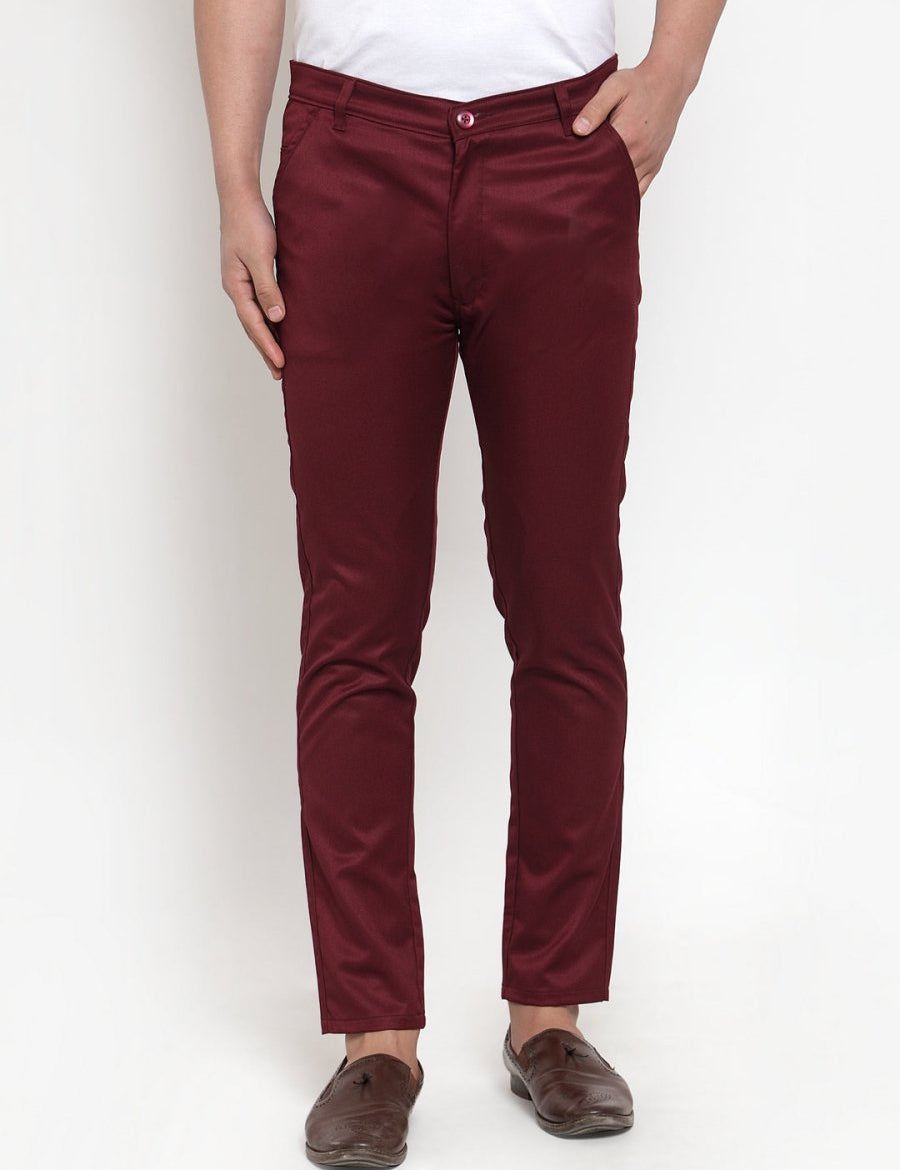 Indian Needle Men's Maroon Solid Formal Trousers - FGP_253Maroon_30