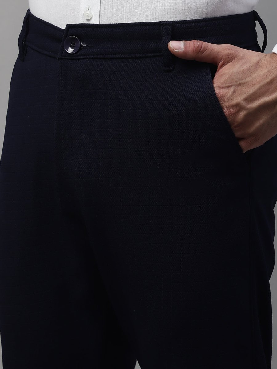 Indian Needle Men's Navy Blue Tapered Fit Formal Trousers - FGP_276Navy_30