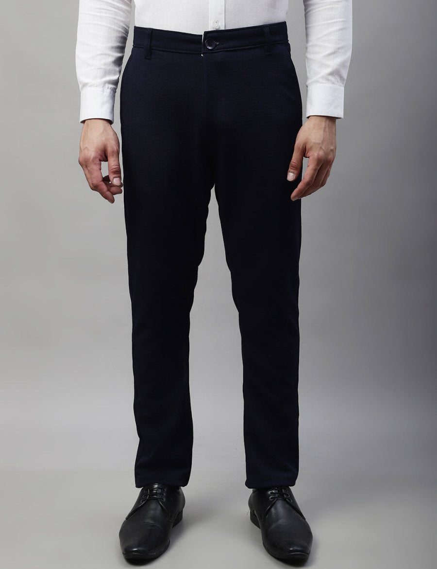 Indian Needle Men's Navy Blue Tapered Fit Formal Trousers - FGP_276Navy_30