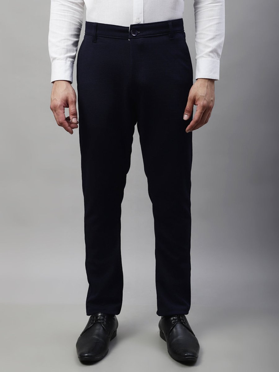 Indian Needle Men's Navy Blue Tapered Fit Formal Trousers - FGP_276Navy_30