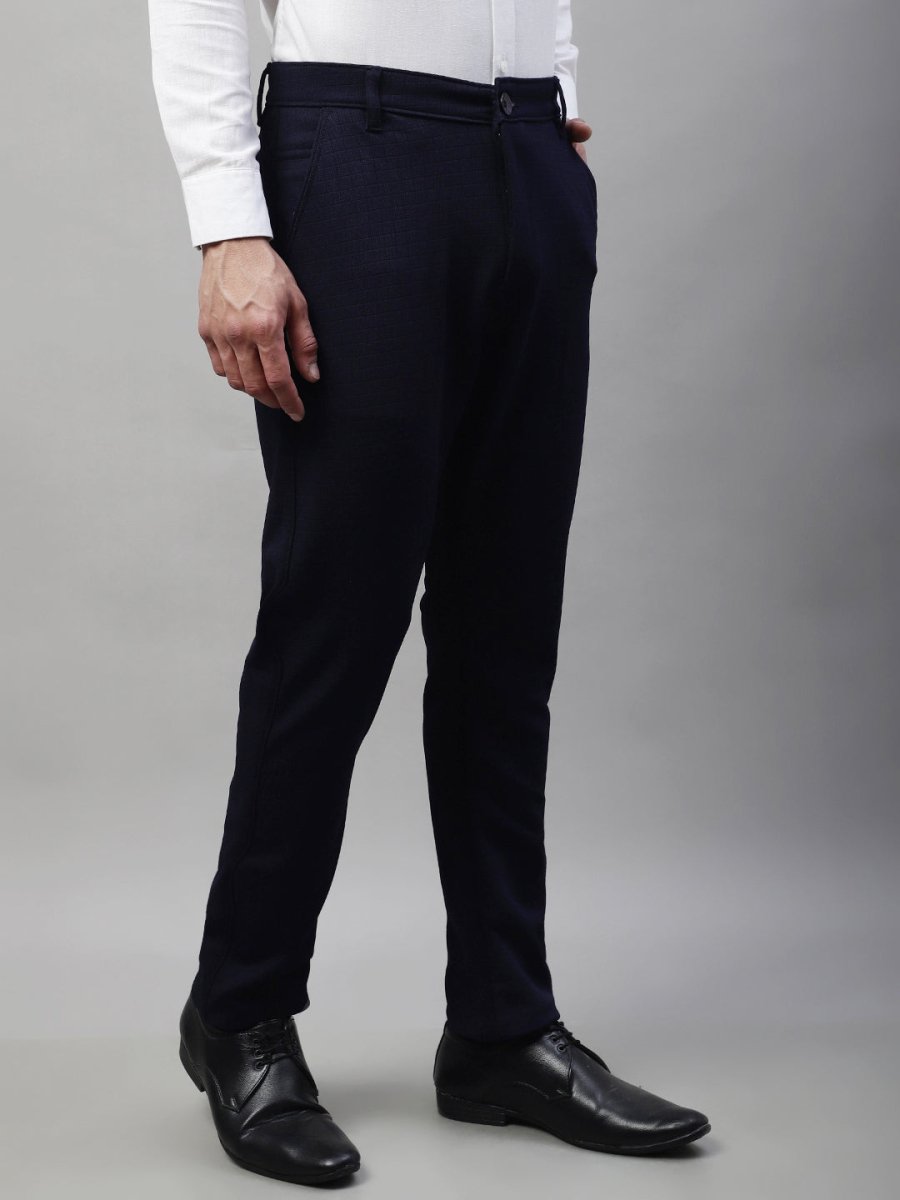 Indian Needle Men's Navy Blue Tapered Fit Formal Trousers - FGP_276Navy_30