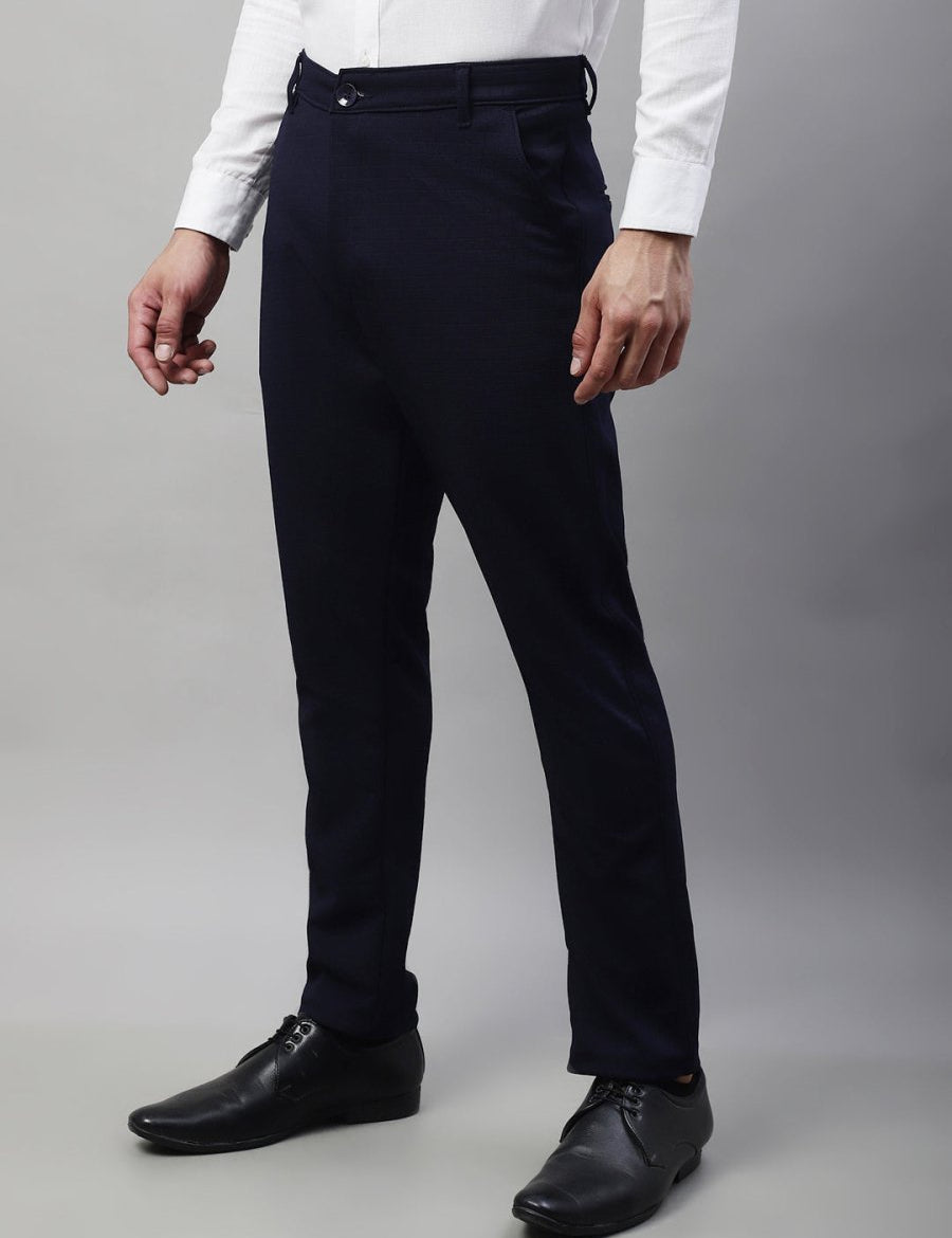 Indian Needle Men's Navy Blue Tapered Fit Formal Trousers - FGP_276Navy_30