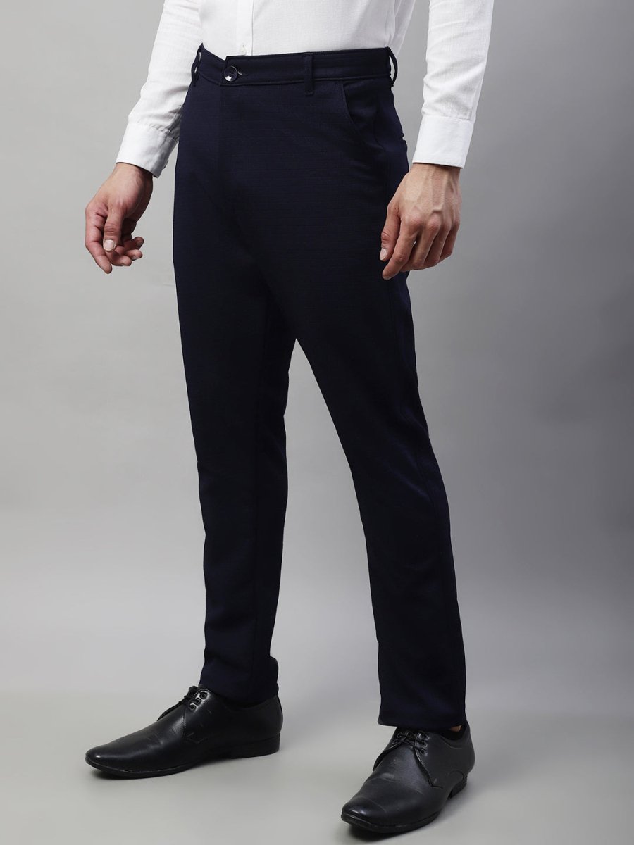 Indian Needle Men's Navy Blue Tapered Fit Formal Trousers - FGP_276Navy_30