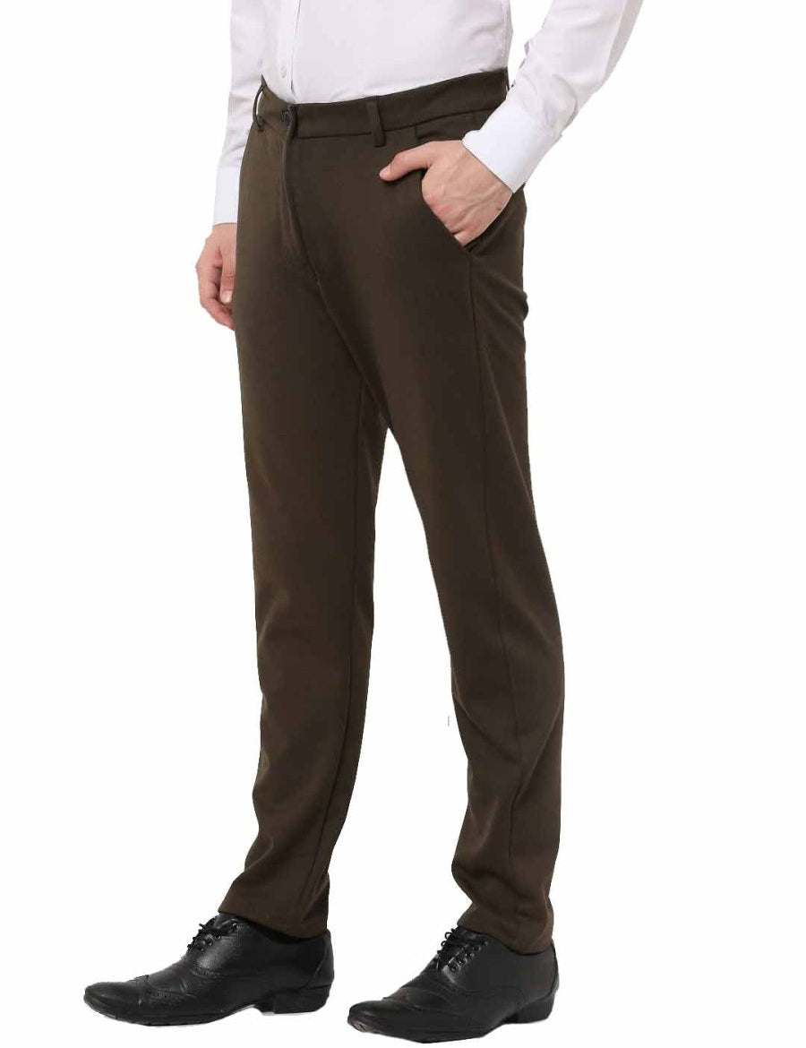 Indian Needle Men's Olive 4-Way Lycra Tapered Fit Trousers - FGP_269Olive_30