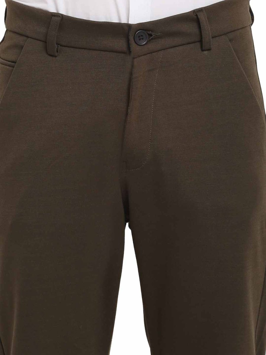 Indian Needle Men's Olive 4-Way Lycra Tapered Fit Trousers - FGP_269Olive_30