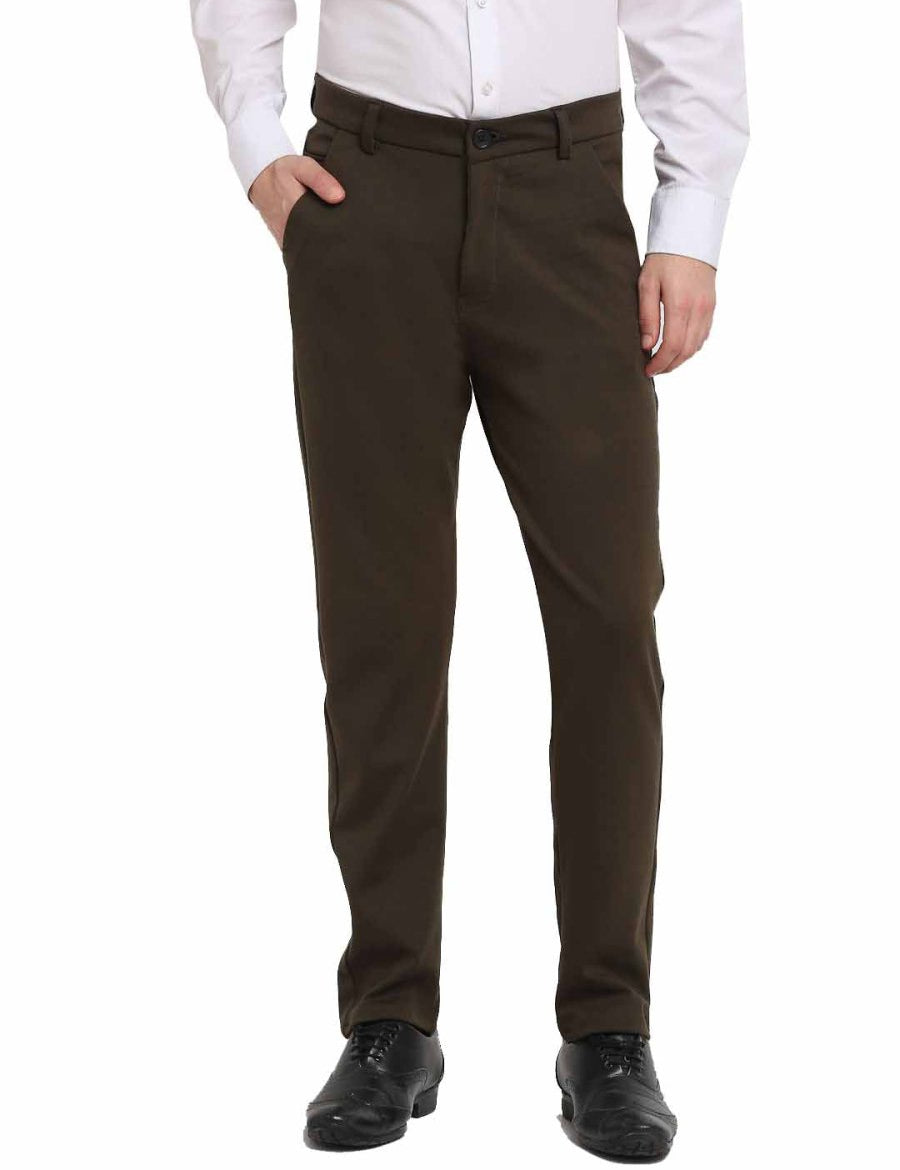 Indian Needle Men's Olive 4-Way Lycra Tapered Fit Trousers - FGP_269Olive_30