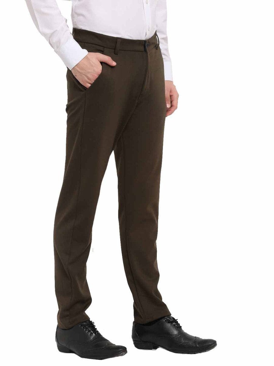 Indian Needle Men's Olive 4-Way Lycra Tapered Fit Trousers - FGP_269Olive_30
