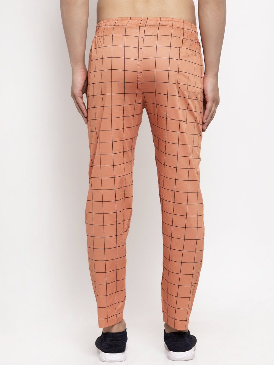Indian Needle Men's Orange Checked Cotton Track Pants - JOG_012Orange_28