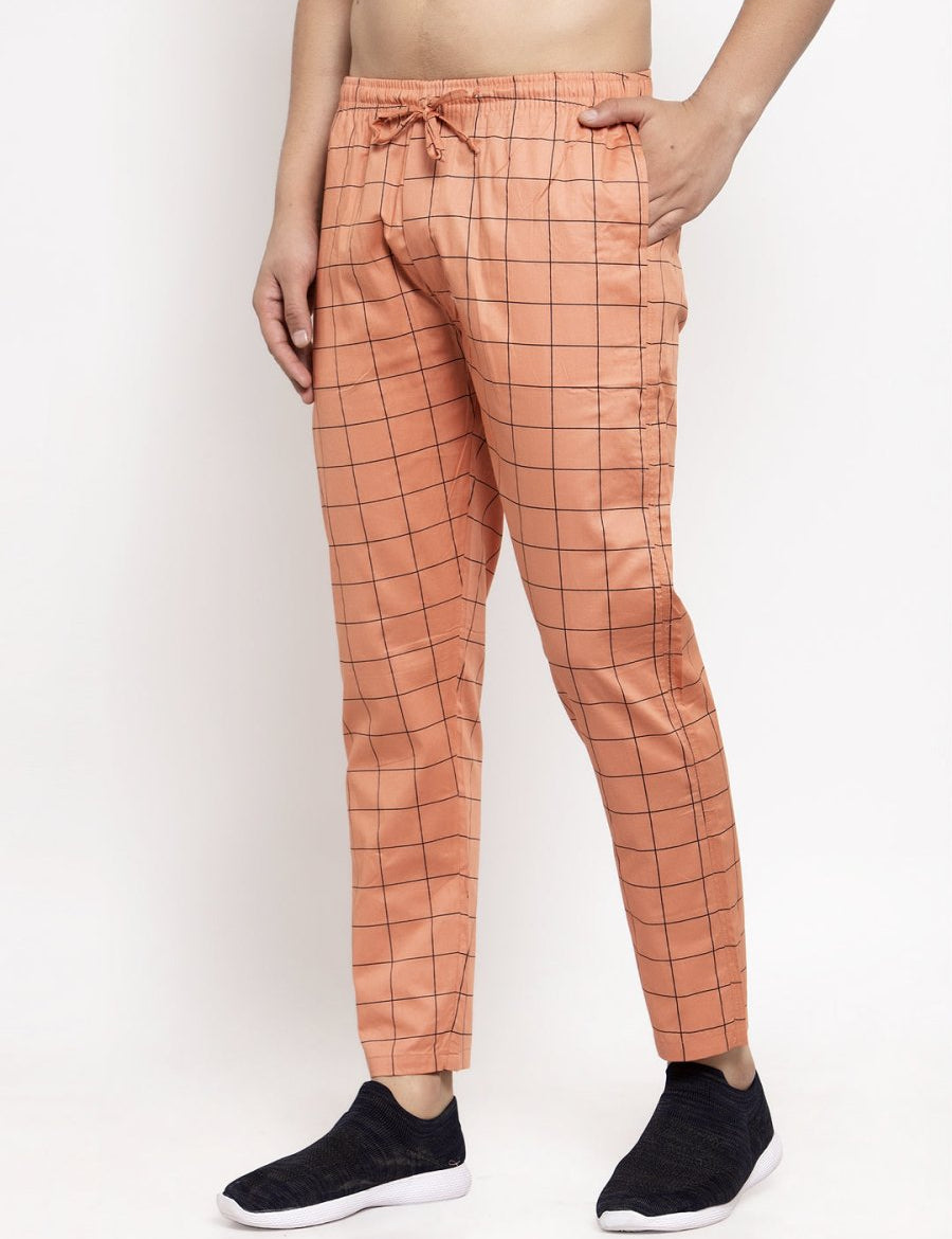 Indian Needle Men's Orange Checked Cotton Track Pants - JOG_012Orange_28