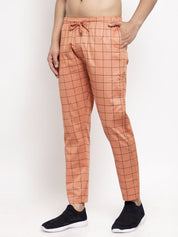 Indian Needle Men's Orange Checked Cotton Track Pants - JOG_012Orange_28