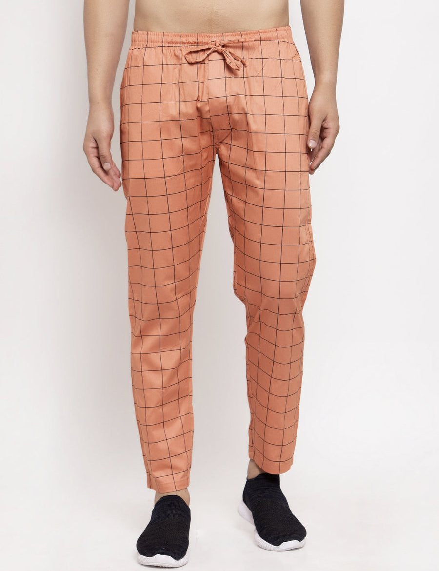 Indian Needle Men's Orange Checked Cotton Track Pants - JOG_012Orange_28