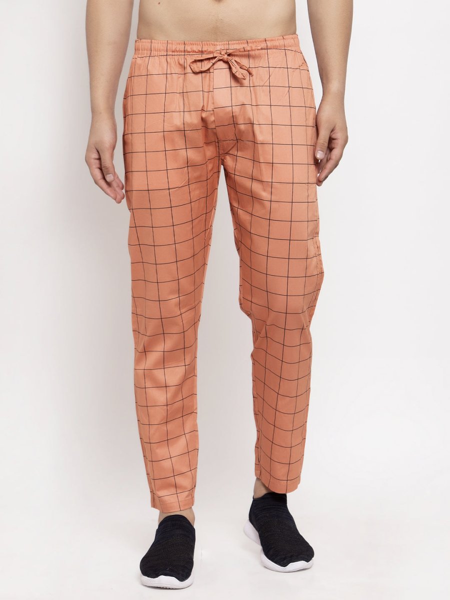 Indian Needle Men's Orange Checked Cotton Track Pants - JOG_012Orange_28