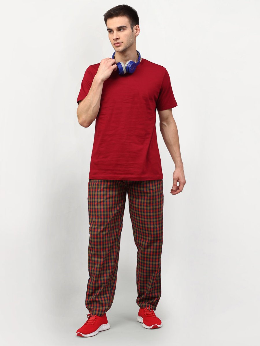 Indian Needle Men's Orange Cotton Checked Track Pants - JOG_019Orange-Red_28