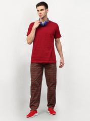 Indian Needle Men's Orange Cotton Checked Track Pants - JOG_019Orange-Red_28