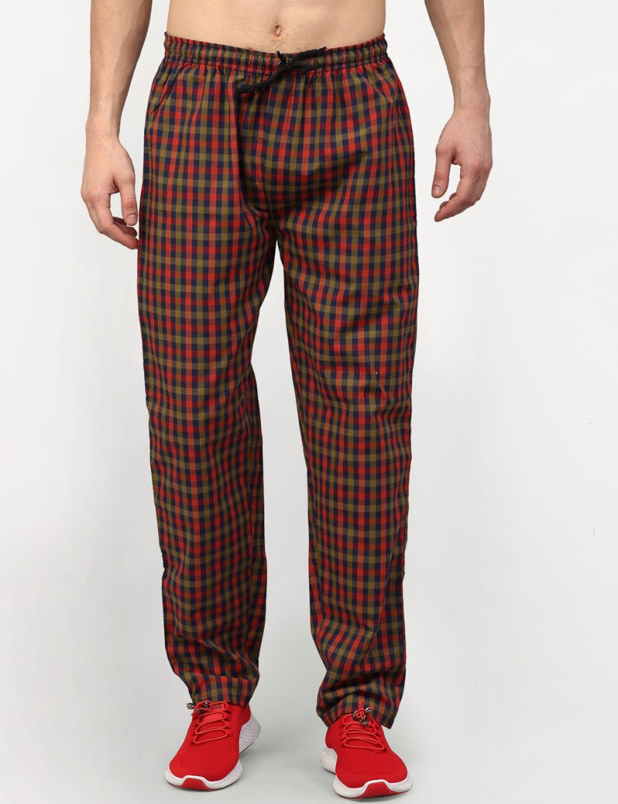 Indian Needle Men's Orange Cotton Checked Track Pants - JOG_019Orange-Red_28