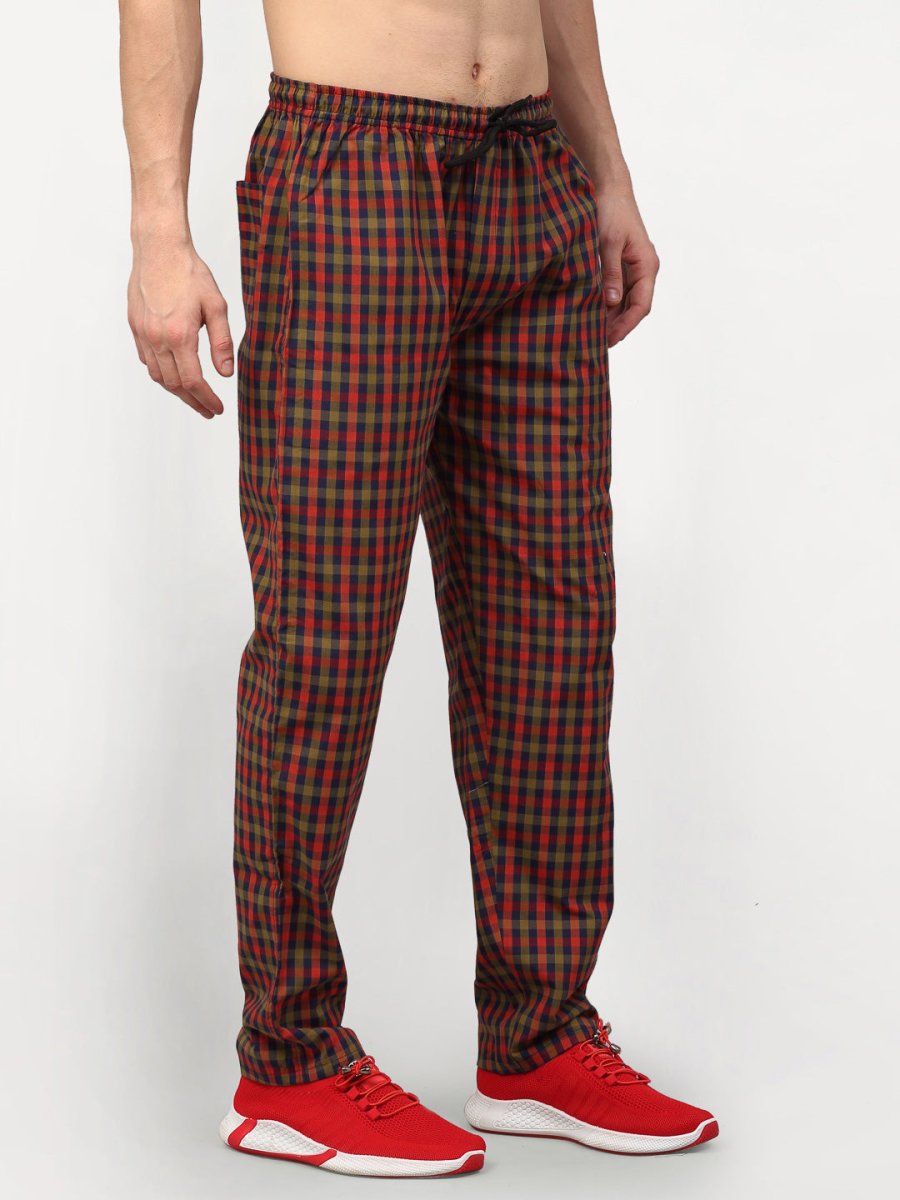 Indian Needle Men's Orange Cotton Checked Track Pants - JOG_019Orange-Red_28
