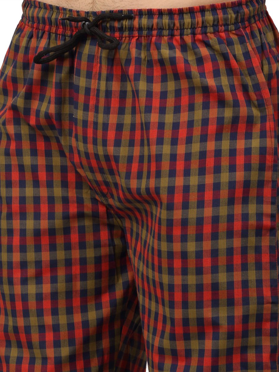 Indian Needle Men's Orange Cotton Checked Track Pants - JOG_019Orange-Red_28