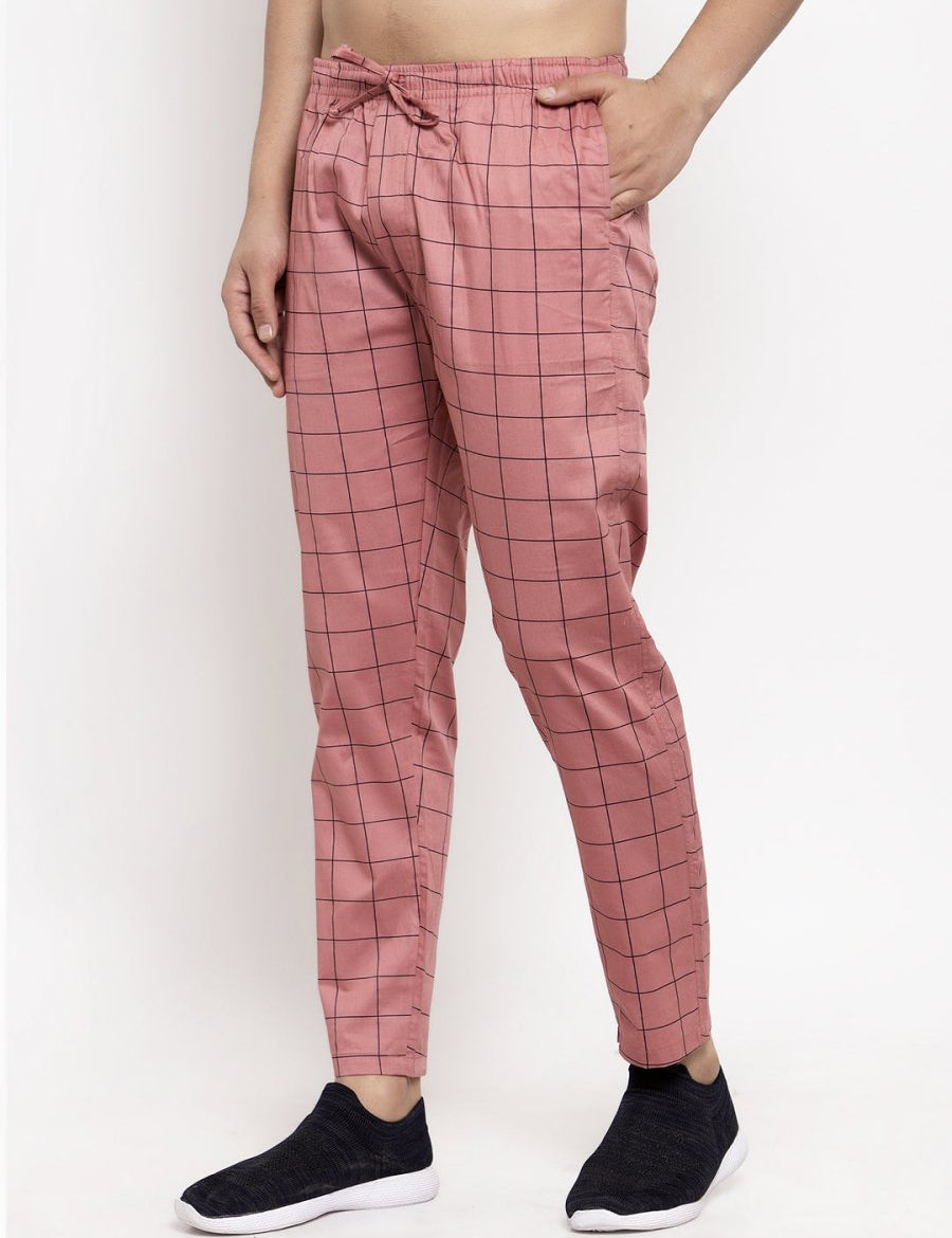 Indian Needle Men's Peach Checked Cotton Track Pants - JOG_012Peach_28