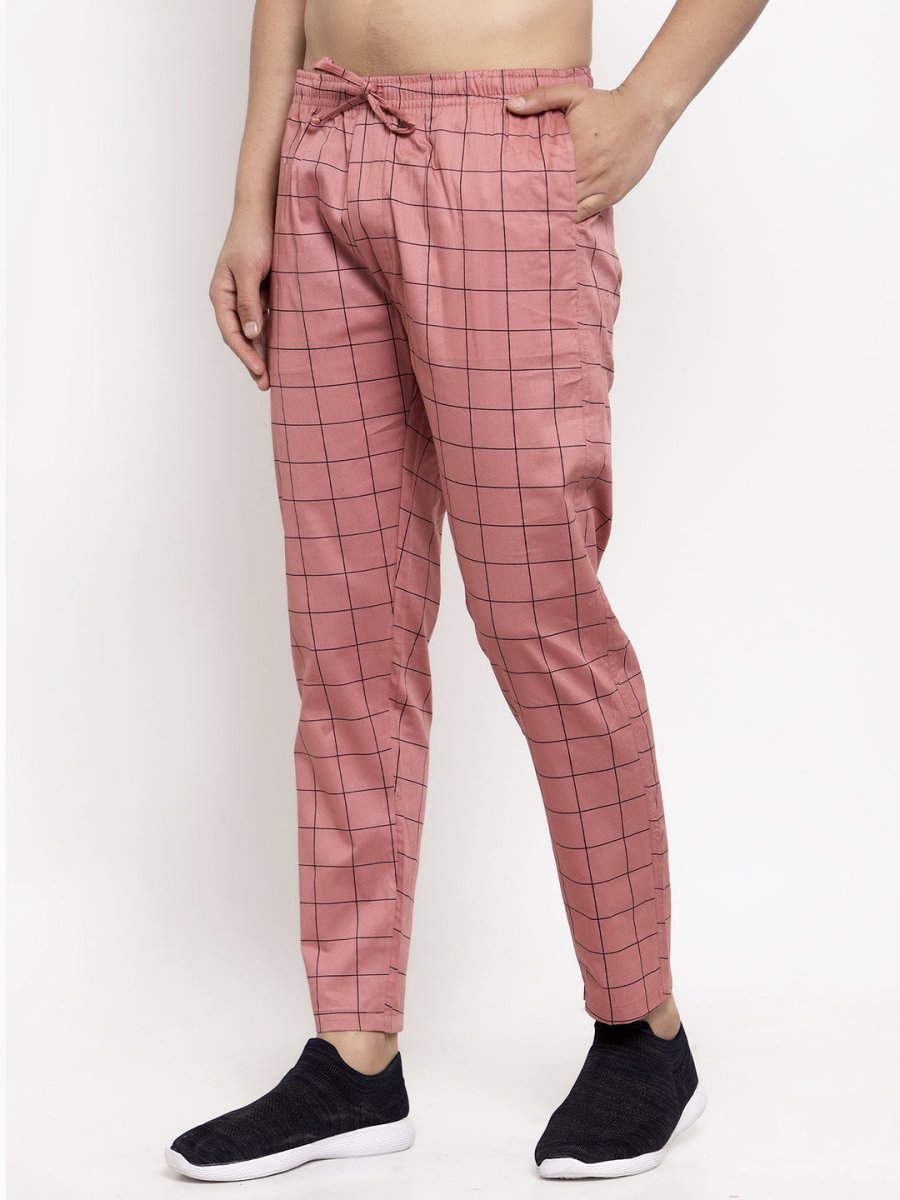 Indian Needle Men's Peach Checked Cotton Track Pants - JOG_012Peach_28