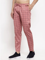 Indian Needle Men's Peach Checked Cotton Track Pants - JOG_012Peach_28