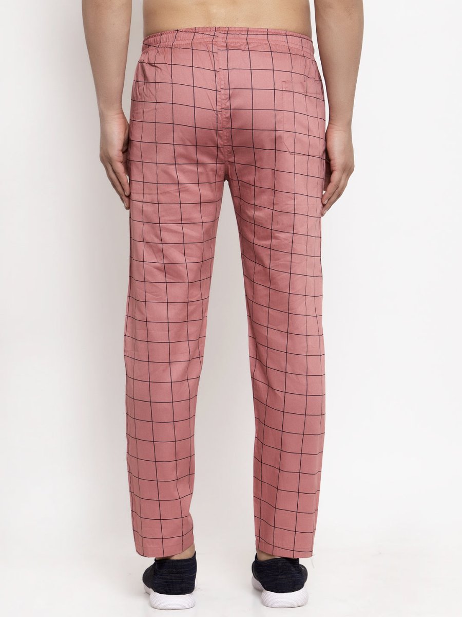 Indian Needle Men's Peach Checked Cotton Track Pants - JOG_012Peach_28