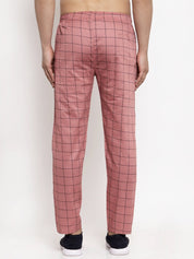 Indian Needle Men's Peach Checked Cotton Track Pants - JOG_012Peach_28