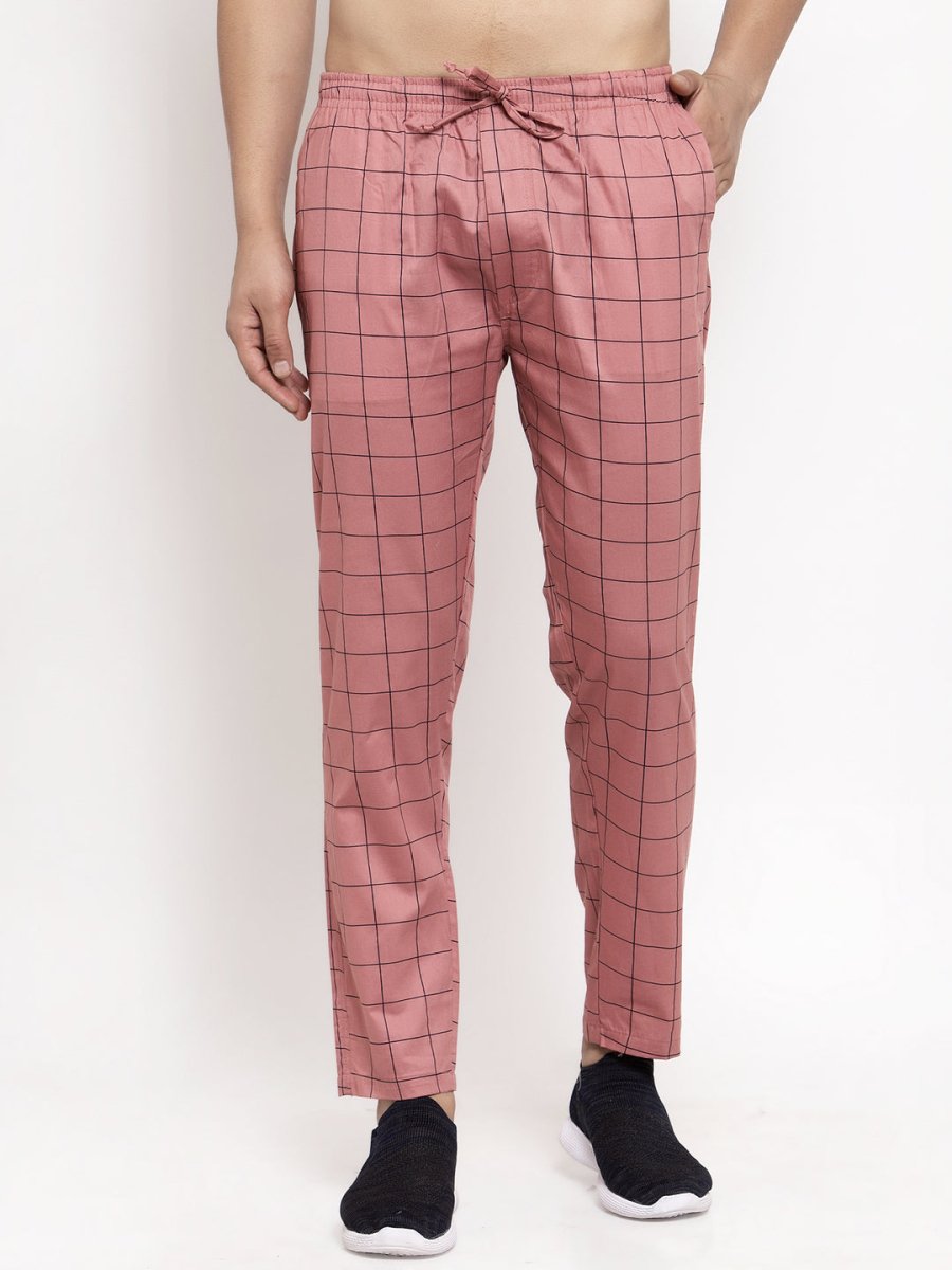 Indian Needle Men's Peach Checked Cotton Track Pants - JOG_012Peach_28