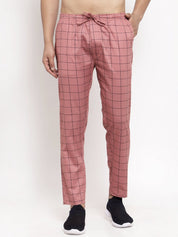 Indian Needle Men's Peach Checked Cotton Track Pants - JOG_012Peach_28
