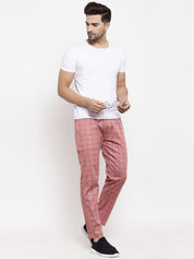 Indian Needle Men's Peach Checked Cotton Track Pants - JOG_012Peach_28