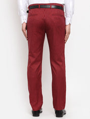 Indian Needle Men's Red Cotton Striped Formal Trousers - FGP_255Maroon_30