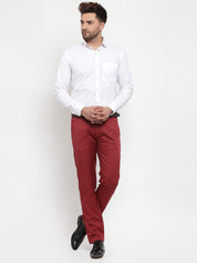 Indian Needle Men's Red Cotton Striped Formal Trousers - FGP_255Maroon_30