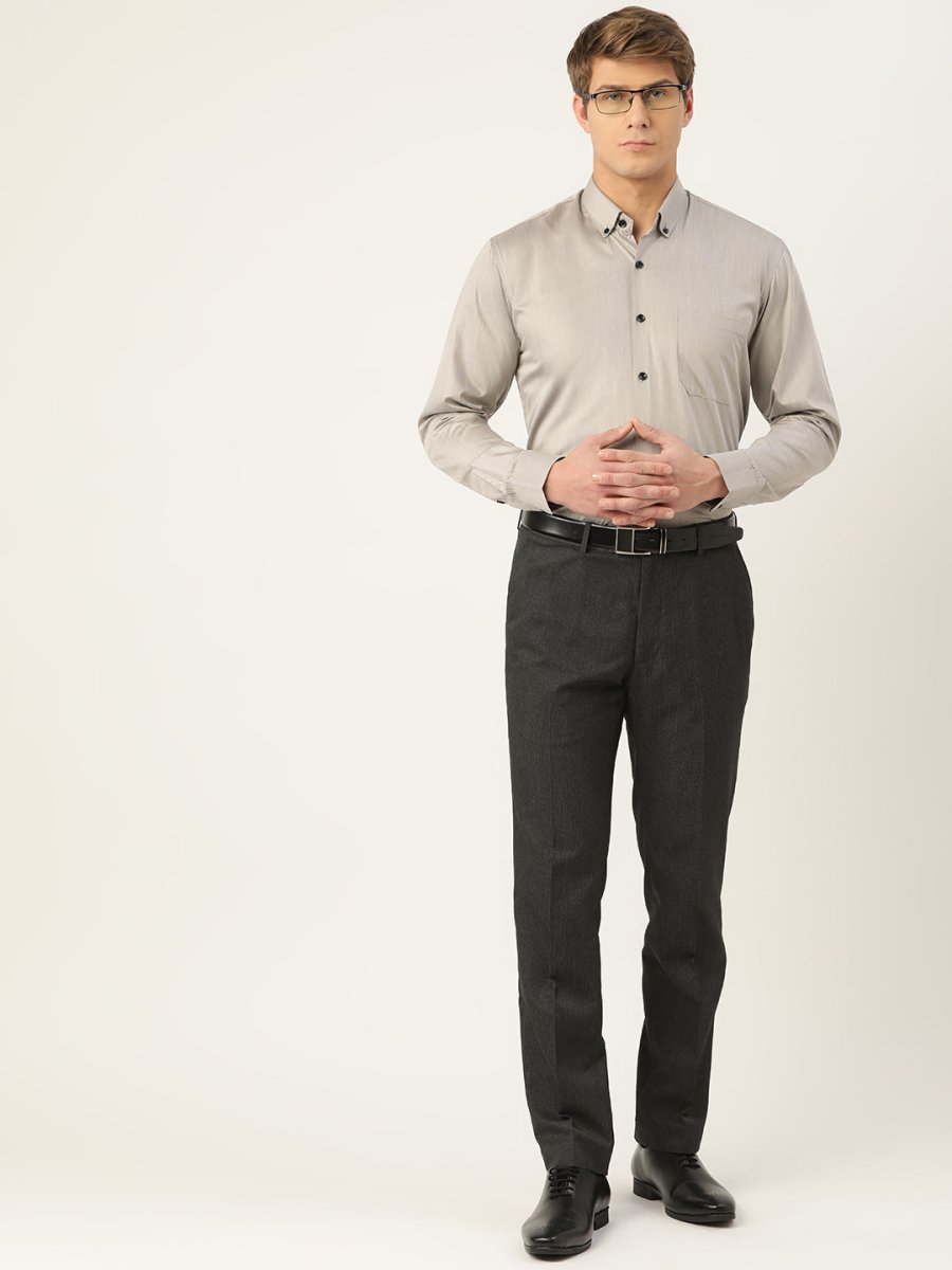 Indian Needle Men's Solid Formal Cotton Shirt - SF_792Steel-Grey_S