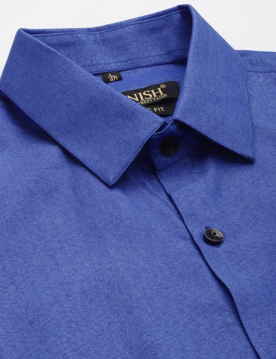 Indian Needle Men's Solid Formal Cotton Shirt - SF_788Blue_S
